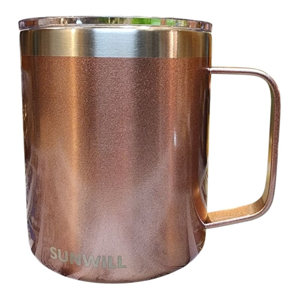 SUNWILL 14 oz Insulated Coffee Mug with Lid – Stainless Steel, ROSE GOLD